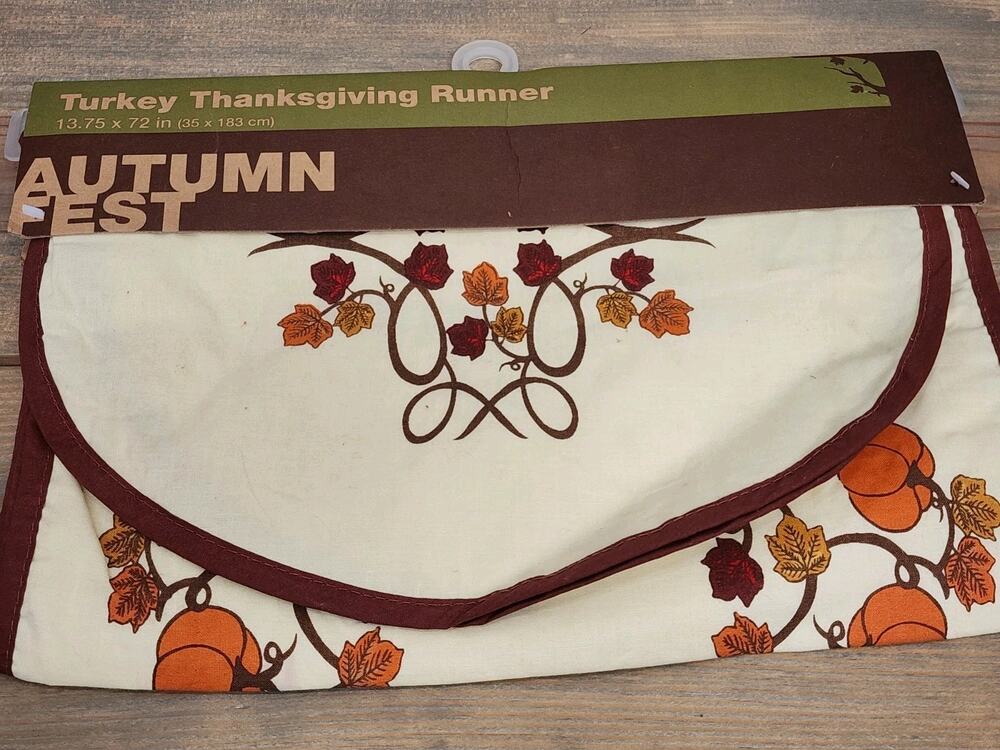 Thanksgiving Turkey Table Runner Fall Autumn Fest 13.75"x72"